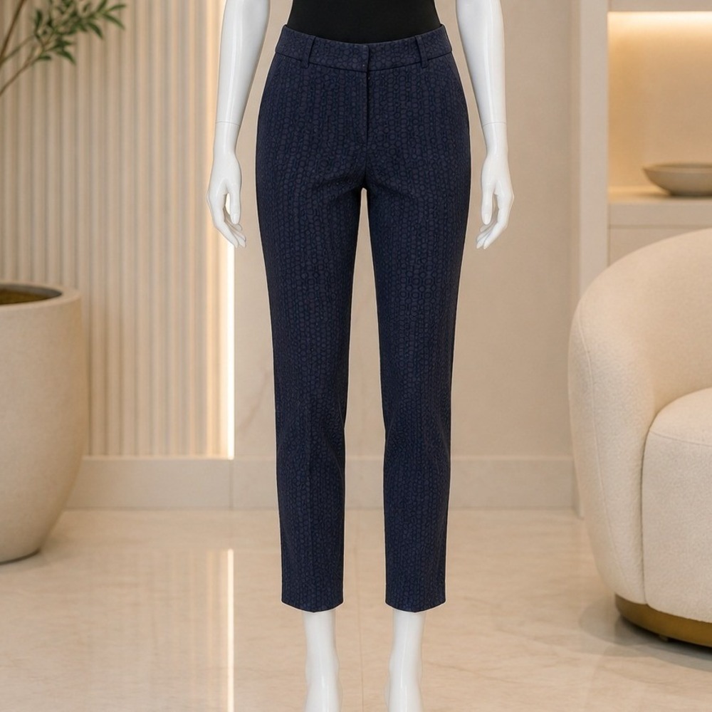 Ann Taylor LOFT Womens Dress Pants Marisa Fit Navy Geometric Textured Size 0